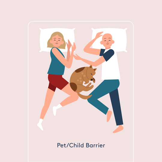 Couple sleeping with pet/child barrier